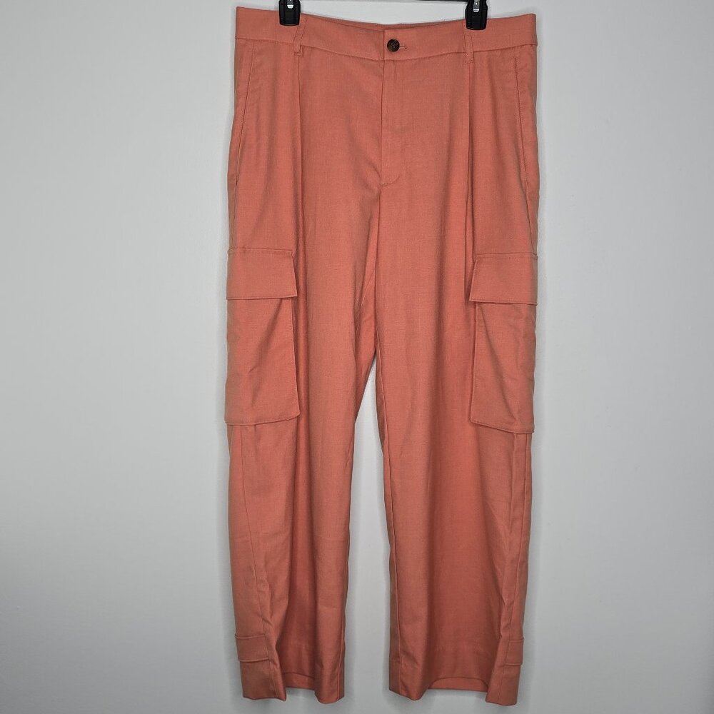 Banana Republic Stretch Twill Straight Cargo Getaway Pants 12 NEW Pink Amaretti